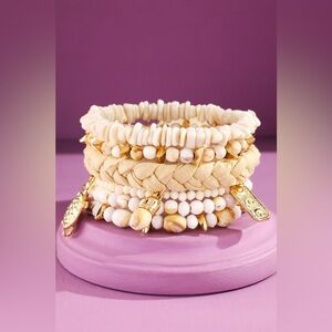 Cream Beaded & Braided Stackable Bracelet Set - Brand:
